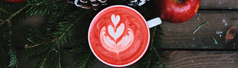 christmas coffee on wood table