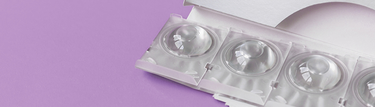 daily lenses blister pack on purple background