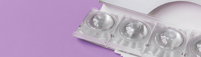 daily contact lens blister pack on purple