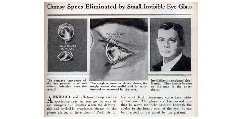 Early newspaper clipping of contact lens story