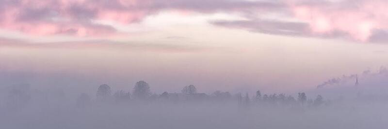 cloudy landscape of mountains at dawn