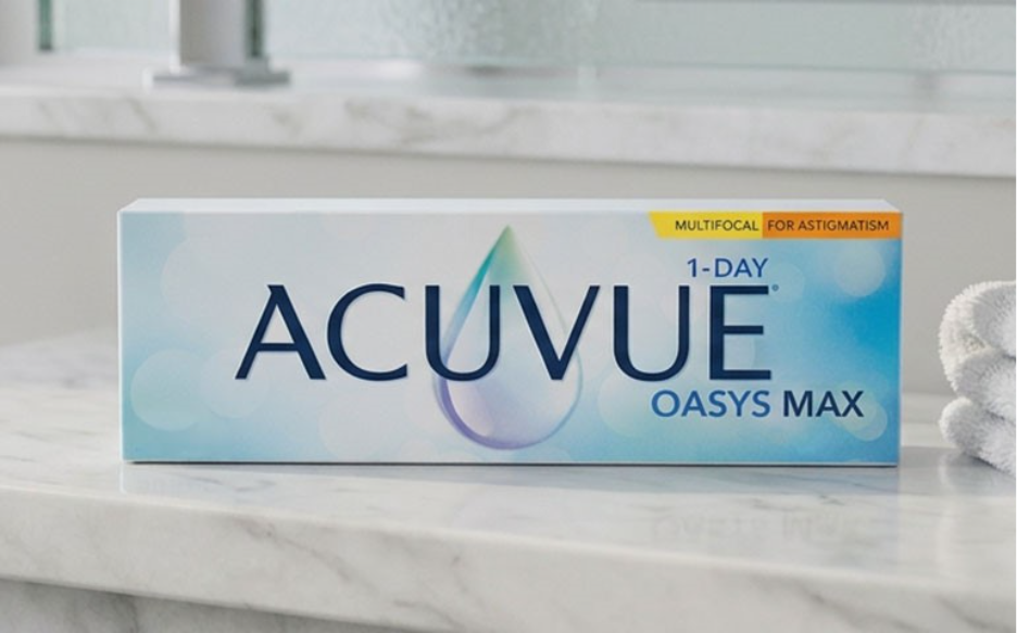 Box of ACUVUE® OASYS MAX 1-Day Multifocal for Astigmatism daily contact lenses”
