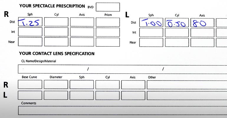 Image of paper contact lens prescription