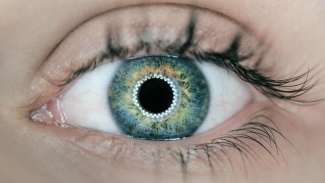 Photo of blue eye with ring light reflection