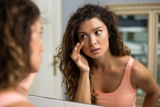 Woman checking her eye