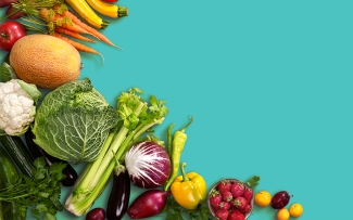 healthy food on teal background